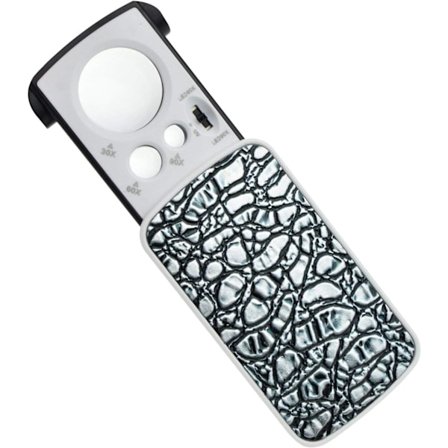 LED-upplyst fickförstoringsglas (Silver) - 30X 60X 90X Multifunktionell liten bärbar förstoringsglas med UV-ljus, idealisk för smycken, diamanter, 