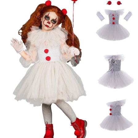 Pennywise Costume Kids Girls, Halloween Clown Costume It Cosplay Tutu Klänningar Med Handskar Och Röd Pompom Hårnål, Barn Fancy Dress Tyg y 3-4 Years