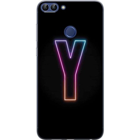 Kompatibel Mobilcover til Huawei Huawei P smart Minimalistisk neonbogstav Y i farveskiftende lys mod sort baggrund