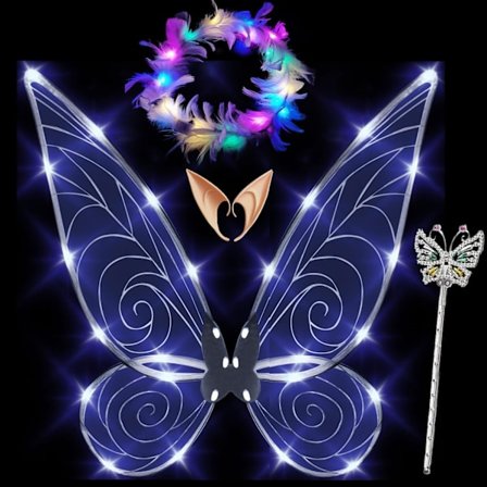 Glitterfevinger for voksne med LED-hårbånd og stjerner[JUN] Trollslända vit Trollslända vit_OF