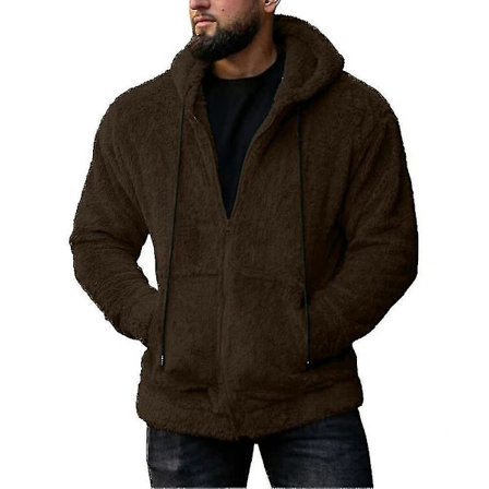 Mäns Varm Fuzzy Fleece Hoodie Zip Huvtröja