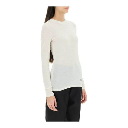 Jil sander virgin wool blend long-sleeve t-shirt , Wit , Dames , Maat: M