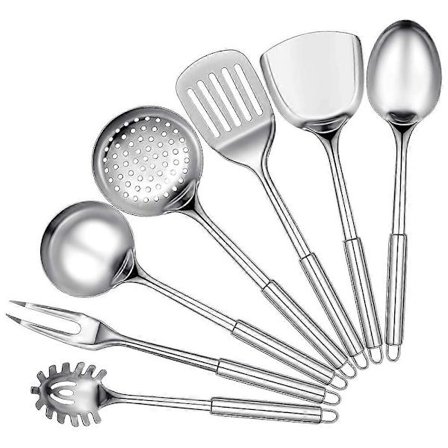 7 Dele Rustfrit Stål Køkkenredskabssæt Madlavningsredskabssæt Inkluderer Hulske Suppeøse (FMY)