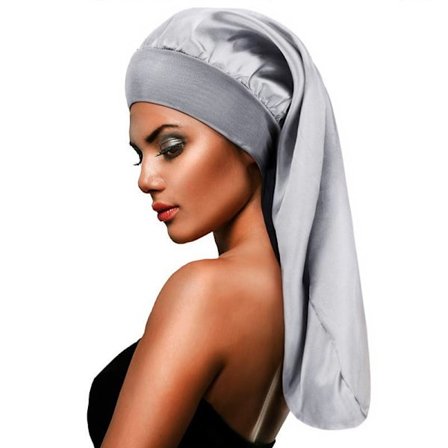 Satinmössa för långt hår, sovhatt med bred kant för hårvård