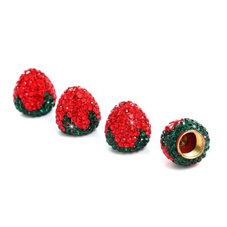 Bilventilhattar, 4-pack kristall strass bilventilås Strawberry Scarlet