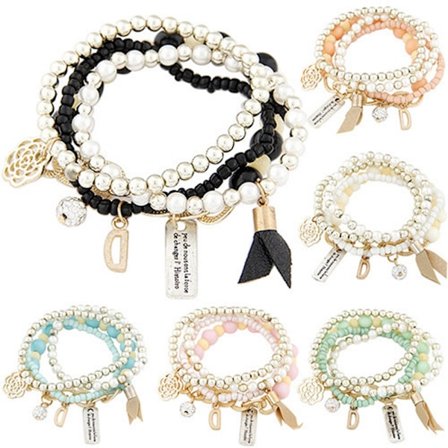 Armband 4 ST Retro bokstavs D Flerskikts blomma