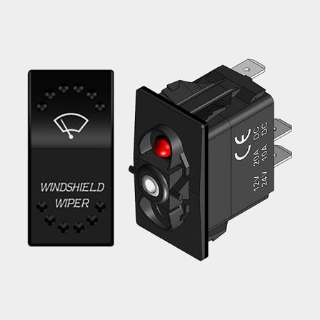 Strømafbryder til viskermotor med låg, Off-On-On, 12/24 V, med LED-lampe