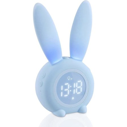 Opplyst Vekkerklokke for Barn, Søt Kanin Vekkerklokke, Nattbordslampe Snooze Funksjon, Nattlys, Partygave til Barn, Gutt - Blå db