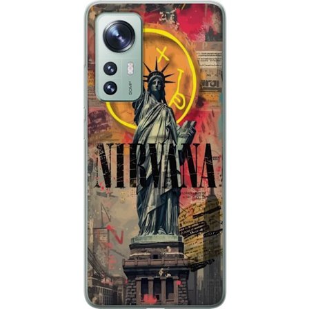 Kompatibelt Mobilskal till Xiaomi Xiaomi 12 Nirvana Frihetsgudinnan rockband grunge design med neonbakgrund
