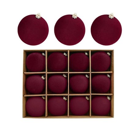 12 stk. Fløyels Julekuler Flokkede Juletrepynt Plastkuler Jul Dekorativ Hengende Ornament Juletrepynt 6 cm