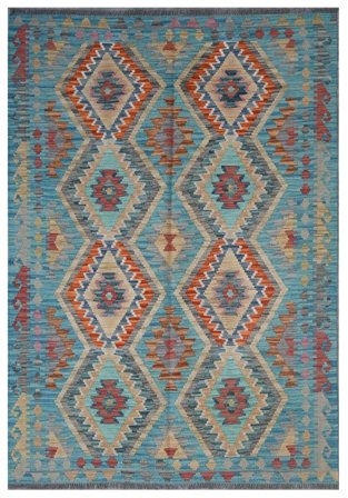 Oosters Kelim Afghan Old Style Vloerkleed 131X184 Bruin/Donkerblauw Wol, Afghanistan