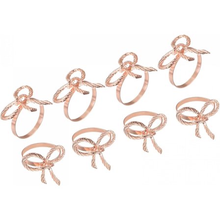Metallserviettringer, 8 stk, med rosett, for borddekorasjoner, bryllup, fødselsdag, feriefest, roségull