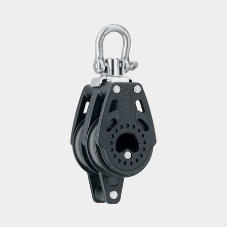 Bloco duplo com manilha Harken Carbo Air 40 mm, fixo/giratório, rolamento deslizante, com mordedor, para cabos Ø6 - 10 mm