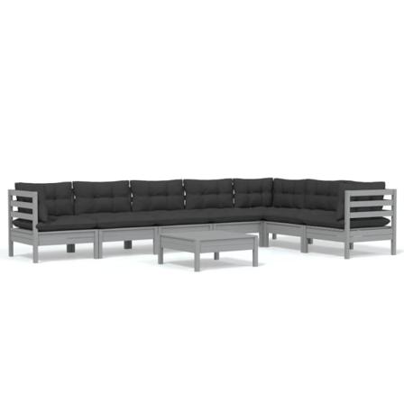 Vidaxl Loungegrupp Med Dynor 8 Delar Grå Massiv Furu Grå
