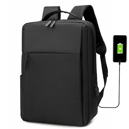 15,6-tommer bærbar computer rygsæk til mænd, nylon skole rygsæk med USB-opladning, vandafvisende black 33X16X47CM 1377