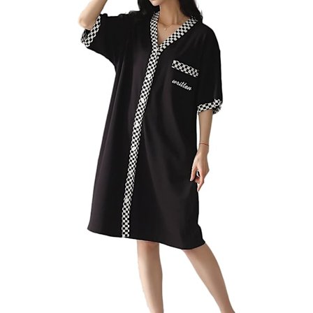 Nattlinne för kvinnor, kortärmad, knäppning fram, nattlinne för kvinnor, V-ringad sovplagg i bomull, mjuk och bekväm pyjamas, XL, rekommenderas för 