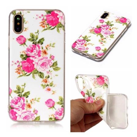 iPhone X TPU etui med lysende IMD-mønster - Blomstrende Pæoner Multicolor
