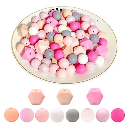 95 st Silikonpärlor För Nyckelringstillverkning Färgglada Runda Åttkantiga Lösa Pärlor