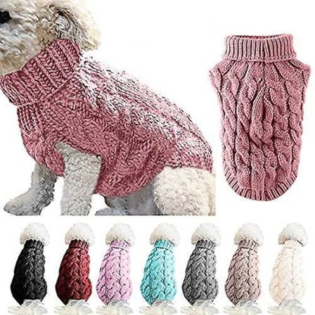 Pet Dog Turtleneck Stickatröja Vintervärmare Förtjockningströja Stickat Virka Kappa Kläder för Liten Medium Stor Hund Valp Katt Pink L