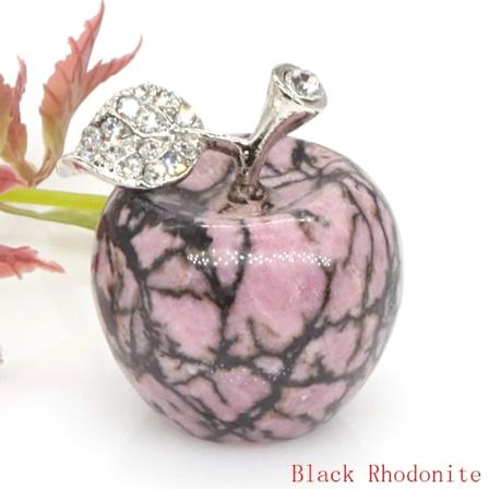 30 mm omenan muotoinen luonnon ametisti kvartsi kristalli parantava reiki helmi koristeet koti sisustus joulu lahja Pink Black Rhodonite 1pc