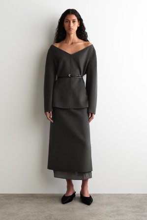 COS Femme Haut À Col En V En Laine Double Face in Gris