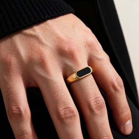 Orisun | Gold-Tone Black Onyx Signet Ring for Men - Signet rings