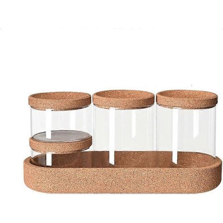 Badrumsförvaringsorganisatör, 4-pack Apoteksglasburkar med lock och bricka, Klar Glas Apoteksburkset