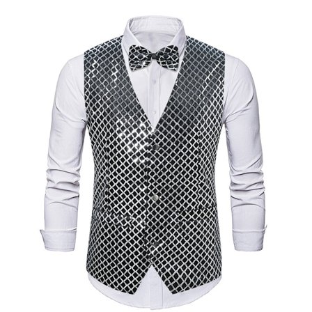 Sequinvest til mænd med V-hals til fest og natklub - Metallic Waistcoat