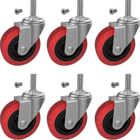 6-pakning Krypehjul 2,5 tommer Kraftige Svingbare Hjul Krypevogn Servicevogn Pall Stolpestativ, M10 (omtrent 3/8) X 1 Metriske Gjengede Stamhjul