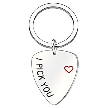 I Pick You Nyckelring. Graverad Gitarrplock Stål Nyckelring