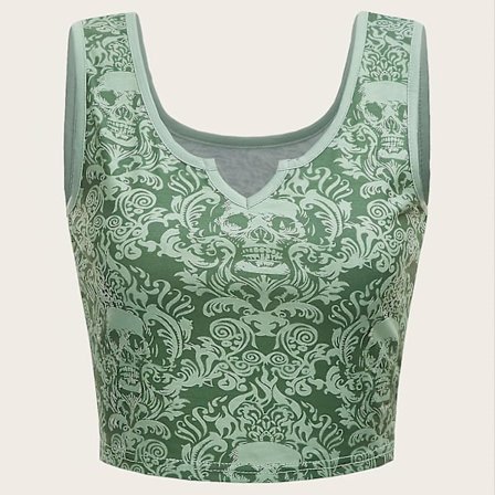 Y2k Grunge Skalleprint Cami Topp, Y2k V-Hals Ermeløs Løstsittende Tanktopp, Kvinneklær