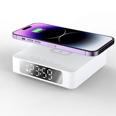 Övervakningskameror 15W Trådlös Laddning Väckarklocka HD1080P WiFi Kamera Digital Klockladdare Kompatibel med Hemsäkerhet