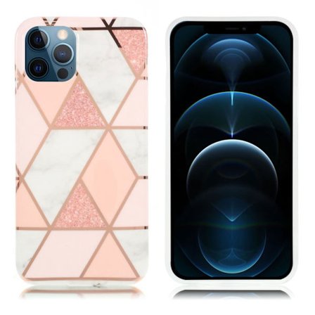 Marmormotiv iPhone 12 Pro Max skal - Rosa / Roséguld / Vit