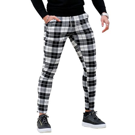 Herrar Chino Byxor Skinny Fit Rutiga Snygga Casual Business Klädbyxor