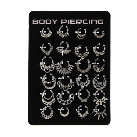 24 stk. Fake Nese Ringer Hoop Fake Leppe Øre Nese Septum Ring Sølv