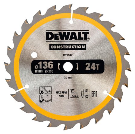 Dewalt DT1947-QZ Sirkelsagklinge 136 x 10 mm, 24T, Maskintilbehør & forbruk