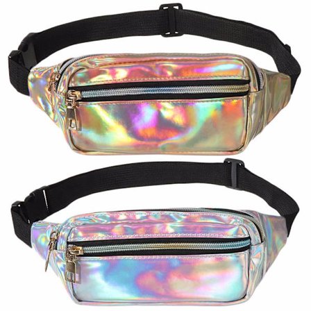 2 st Nya Laser Holografiska Midjeväska GULD & SILVER