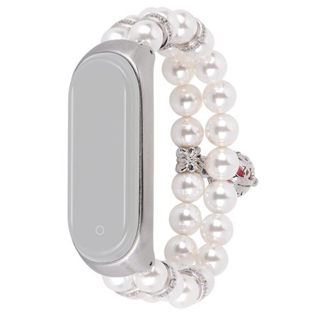 Xiaomi Mi Smart Band 6 / 5 klockarmband med dubbla rader av faux pärla - Vit