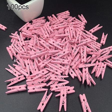 100 stk. Mini Multicolor Træ Tøj Foto Papir Peg Clothespin Craft Clips KAESI Pink
