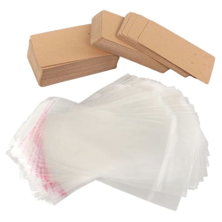 100 sett øredobber kort med hengende hull design, transparent pose, kraftpapir smykkevisningskort for gaveinnpakning (LGL)