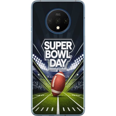 Kompatibelt Mobildeksel til OnePlus 7T Super Bowl Day plakat med amerikansk fotball på opplyst arena i dramatisk sportsdesign