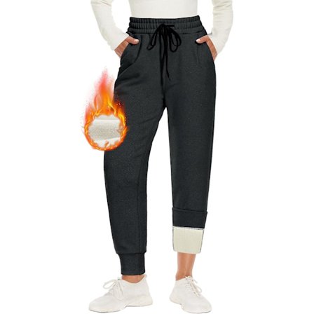 Varme joggingbukser til damer, foret med 2 lommer, snøre, vinterfleece høj talje, lange sportsleggings, træningsbukser, fritidsbukser, S