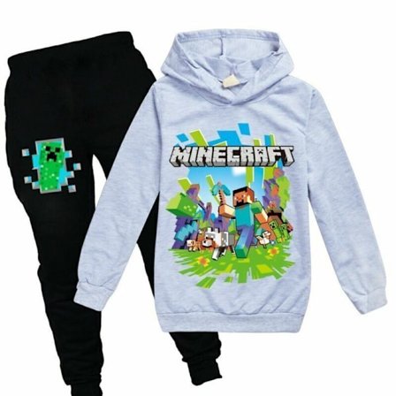 Barn Pojkar Minecraft Hoodie Träningsoverall Set Långärmade Huvtröjor H g grey 7-8 år (140cm)