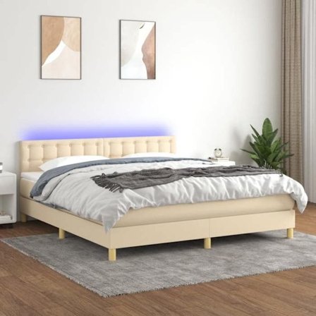 Maison Exclusive - Sengebund med lameller og LED madras Creme 180x200 cm Stof
