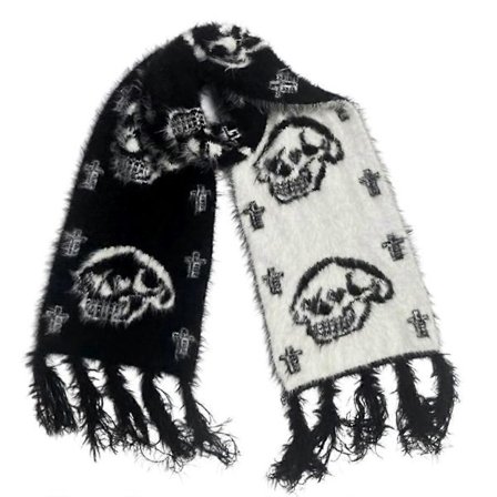 Vendbar Strikket Skjerf Halsvarmer Dobbeltsidig Skjerf Dametilbehør Skull mink fur tasse