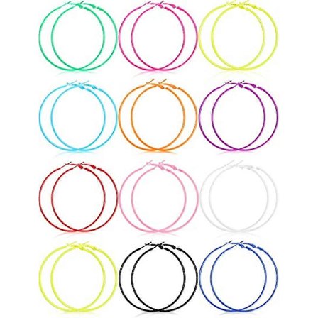 12 Par 90'er Klassiske Store Øreringe Vintage Neon Dråbe Øreringe Dame Tilbehør (Fww)