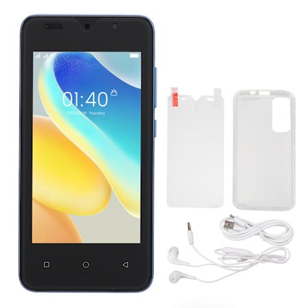 Ultratunn ljusblå telefon med 4,66" HD-skärm, 2 GB RAM, 32 GB ROM, ansiktsigenkänning, dubbla kort och dubbel standby