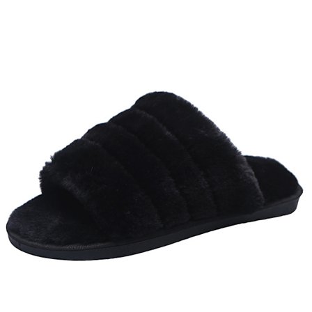 Plysch tofflor för män med öppen tå inomhus Slide On (Medium 7-8)