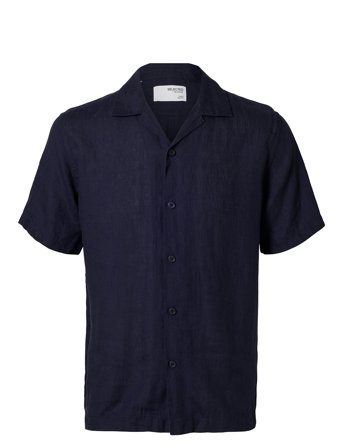 Slhrlxkylian Linen Ss Shirt Resort Navy Selected