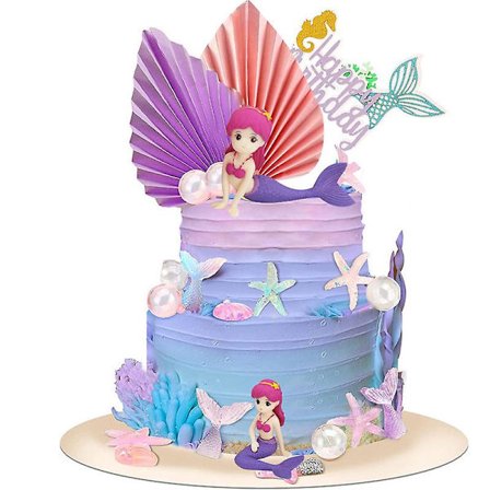 27 st Sjöjungfru Tårtdekorationer Grattis på födelsedagen Tårtdekorationer med Sjöjungfrufigurer Bubbla Sjöstjärna Snäcka
